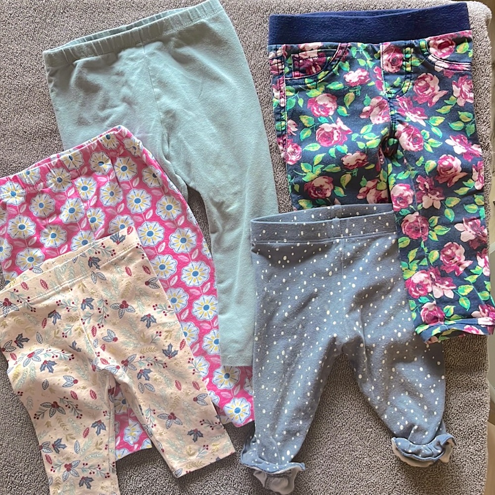 5 pairs 12 month to 24 month pant bottoms + 18 month skirt